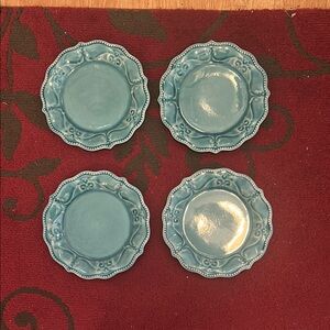 Pioneer Woman Set of 4 Elegant Blue Scalloped Dessert/Salad Plates